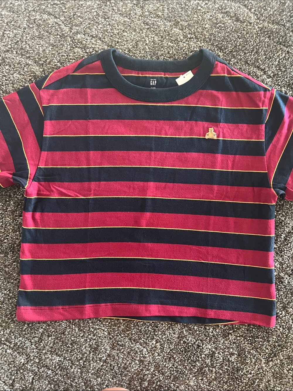 GAP Striped Short Sleeve Tee in Navy, Red & Gold Accent
